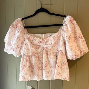 English Factory Floral Puff-Sleeve Pink Crop Top
